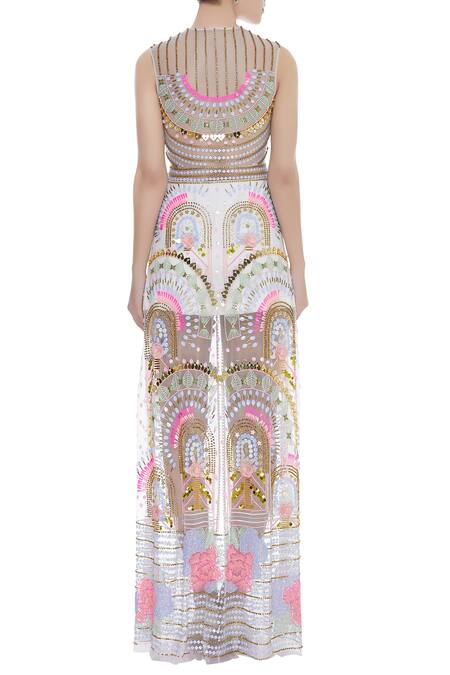 Shop Papa Dont Preach White Embellished Jacket Dress at Aza Fashions Shop_Papa Dont Preach_White Embellished Jacket Dress_at_Aza_Fashions