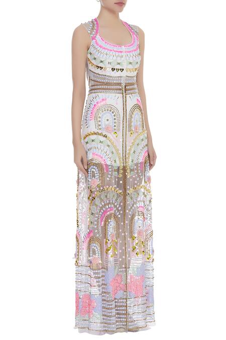 Papa Dont Preach White Embellished Jacket Dress Online at Aza Fashions Papa Dont Preach_White Embellished Jacket Dress_Online_at_Aza_Fashions