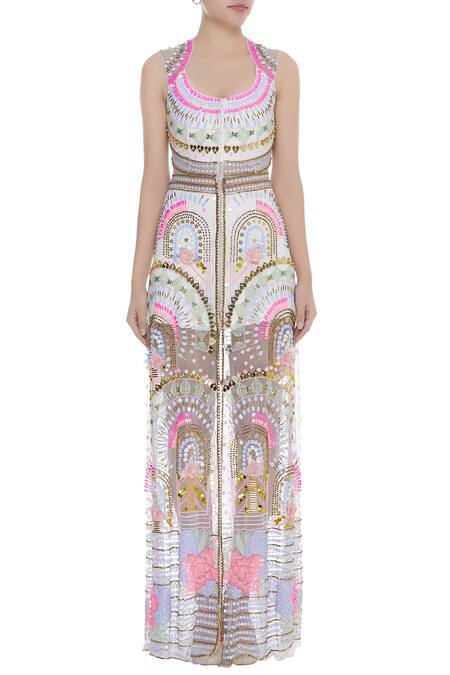 Shop Papa Dont Preach White Embellished Jacket Dress Online at Aza Fashions Shop_Papa Dont Preach_White Embellished Jacket Dress_Online_at_Aza_Fashions