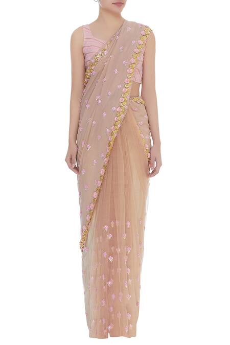 Buy_Papa Dont Preach_Beige Embroidered Saree With Blouse_Online_at_Aza_Fashions