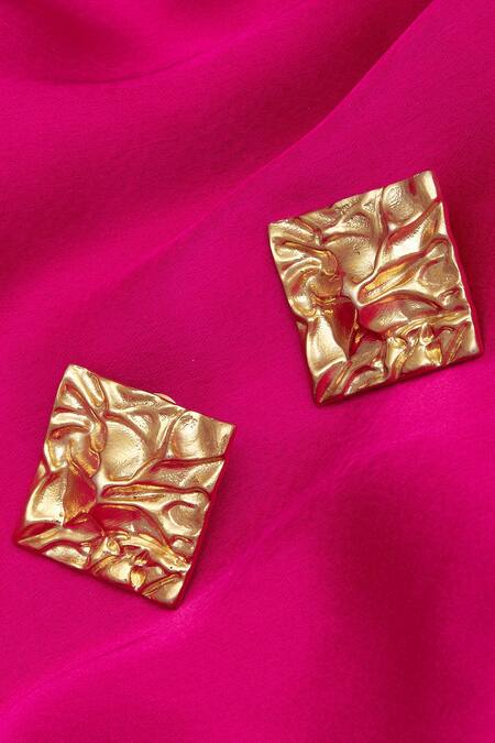 Shop_Flower Child By Shaheen Abbas_Gold Plated Geometric Earrings_Online_at_Aza_Fashions