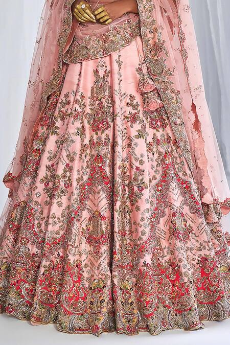 Buy_Dolly J_Pink Silk Embroidery Plunge Neck Hazel Raw Bridal Lehenga Set _Online_at_Aza_Fashions