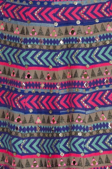 Avnni Kapur_Multi Color Banarasi Embroidery Mirror Work One Shoulder Lehenga Set_at_Aza_Fashions