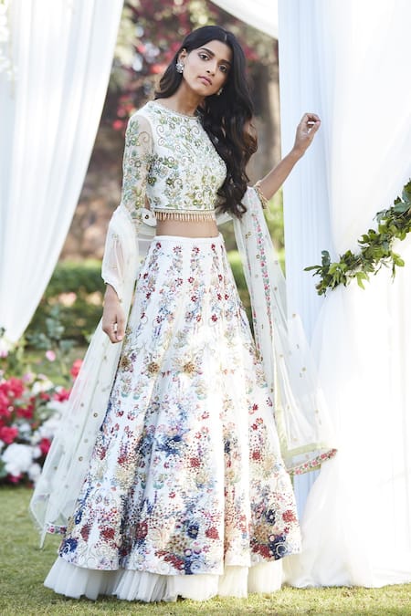 Varun Bahl White Embroidered Lehenga Set