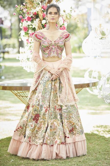 Varun Bahl Pink Embroidered Lehenga Set