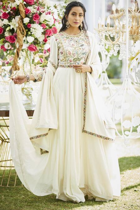 white silk anarkali