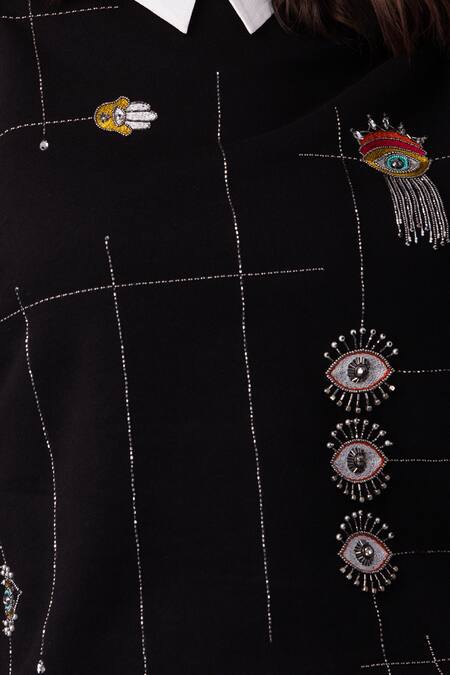 Shahin Mannan_Black Shirt Collar Embellished Sweatshirt_Online_at_Aza_Fashions