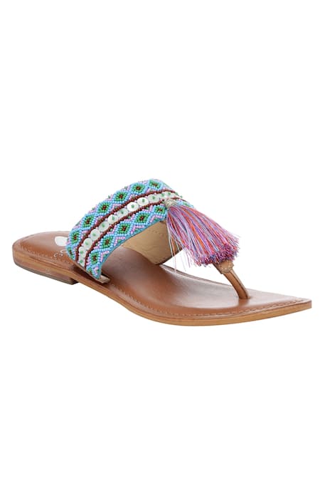 Sole Fry Aztec Embroidered Tassel Slip On sandals 