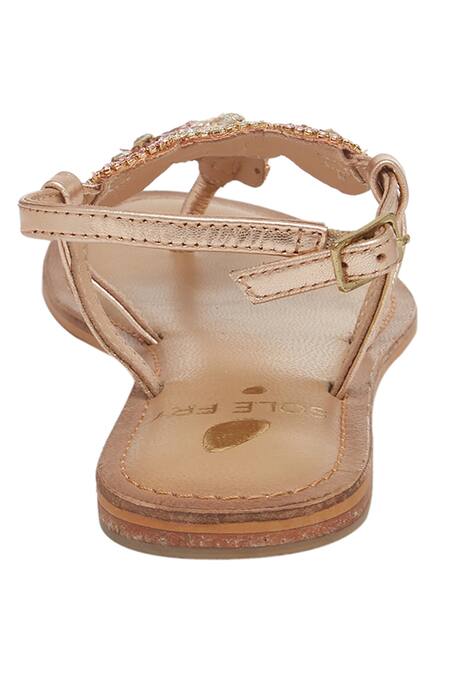 Buy_Sole Fry_Gold Beads, Diamonds Stone And Beaded Back Strap Sandals_Online_at_Aza_Fashions