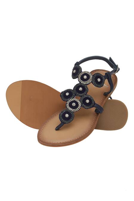 Sole Fry_Blue Beads, Diamonds Beaded And Stone Back Strap Sandals_Online_at_Aza_Fashions