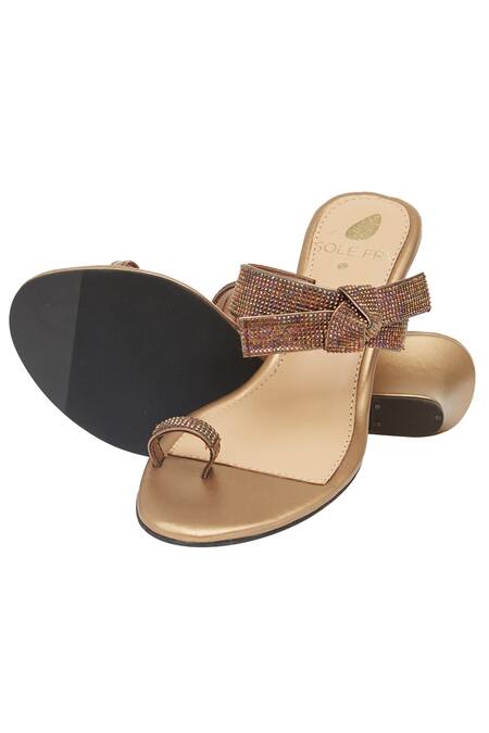 Sole Fry_Brown Rhinestones Knot Design Open Toe Wedges_Online_at_Aza_Fashions