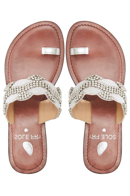 Shop Sole Fry Silver Beaded Block Heels at Aza Fashions Shop_Sole Fry_Silver Beaded Block Heels_at_Aza_Fashions