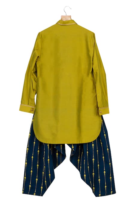 Shop Minikin Blue Cotton Gota Patti Embroidered Pathani With Patiala at Aza Fashions Shop_Minikin_Blue Cotton Gota Patti Embroidered Pathani With Patiala _at_Aza_Fashions