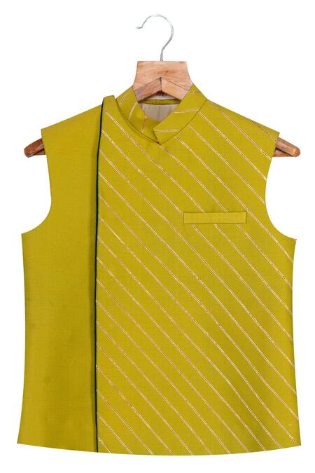 Minikin Yellow , Satin Gota Patti Embroidered Jacket And Kurta Set Online at Aza Fashions Minikin_Yellow , Satin Gota Patti Embroidered Jacket And Kurta Set _Online_at_Aza_Fashions