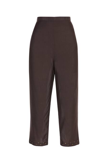 Shop_Sagaa By Vanita_Brown Silk Dori Embroidered Keyhole Zari Kurta With Pants And Dupatta _Online_at_Aza_Fashions