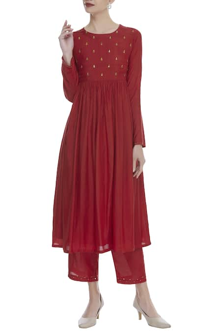 Sagaa by Vanita Red Silk Dori Embroidered Round Neckline Kurta Set  