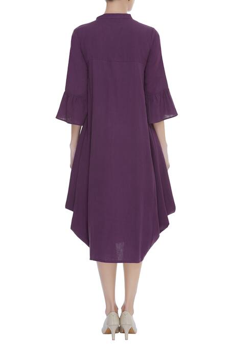 Shop Sagaa By Vanita Purple Cotton Linen Sequin Embroidered Draped Dress at Aza Fashions Shop_Sagaa By Vanita_Purple Cotton Linen Sequin Embroidered Draped Dress_at_Aza_Fashions
