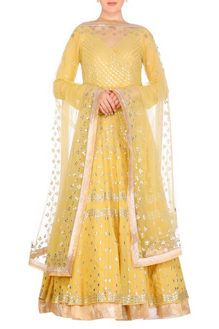 Buy Devnaagri Yellow Chanderi, Georgette, Lycra Floral Collared Embroidered Anarkali Kurta Set Online at Aza Fashions Buy_Devnaagri_Yellow Chanderi, Georgette, Lycra Floral Collared Embroidered Anarkali Kurta Set_Online_at_Aza_Fashions
