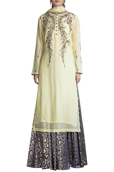 Joy Mitra Embroidered Kurta Lehenga Set 