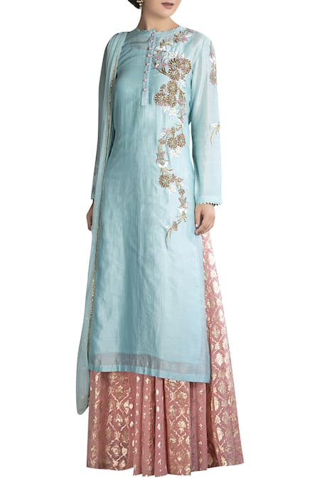 Joy Mitra Embroidered lehenga set with long kurta 