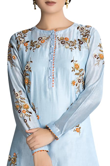 Joy Mitra Embroidered long kurta lehenga set 