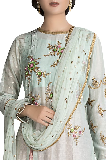 Joy Mitra Embroidered slit kurta lehenga set 