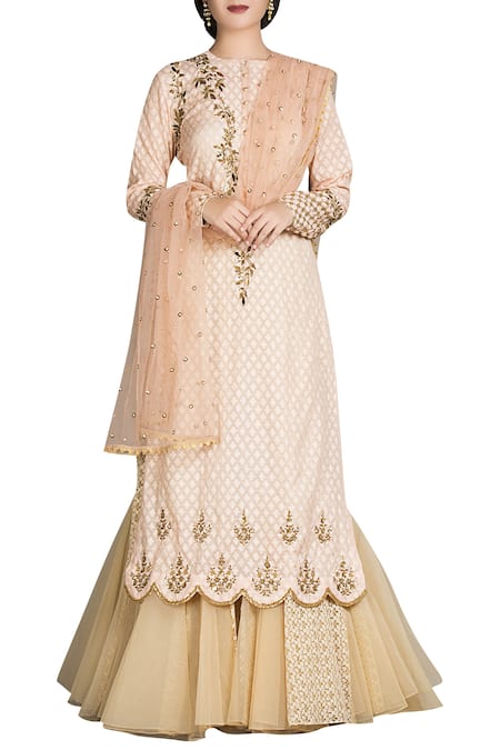 Joy Mitra Gold embroidered kurta lehenga set 