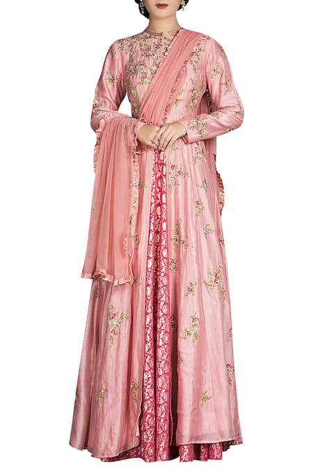 Joy Mitra Floral bead embroidered kurta lehenga set 