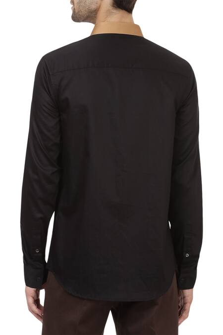 Shop_Lacquer Embassy_Black Cotton Color Blocked Regular Shirt _at_Aza_Fashions