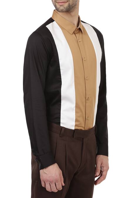 Lacquer Embassy_Black Cotton Color Blocked Regular Shirt _Online_at_Aza_Fashions