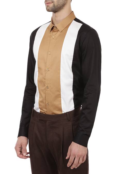 Buy_Lacquer Embassy_Black Cotton Color Blocked Regular Shirt _Online_at_Aza_Fashions