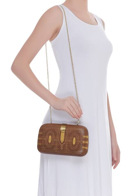 Shop Crazy Palette Brown Gold Hand Painted Clutch at Aza Fashions Shop_Crazy Palette_Brown Gold Hand Painted Clutch_at_Aza_Fashions