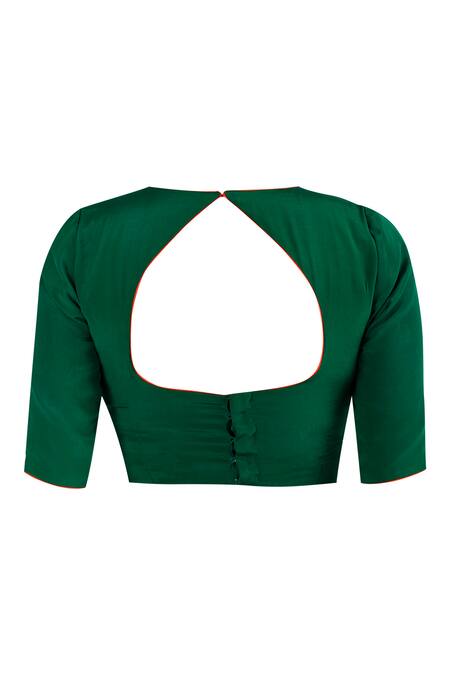 LATHA PUTTANNA_Green Tissue Round Neck Threadwork Embroidered Saree With Blouse_at_Aza_Fashions