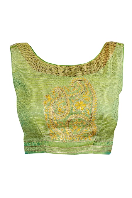 Buy_LATHA PUTTANNA_Yellow Silk, Banarasi Sequin Border Embroidered Saree With Sleeveless Blouse_Online_at_Aza_Fashions