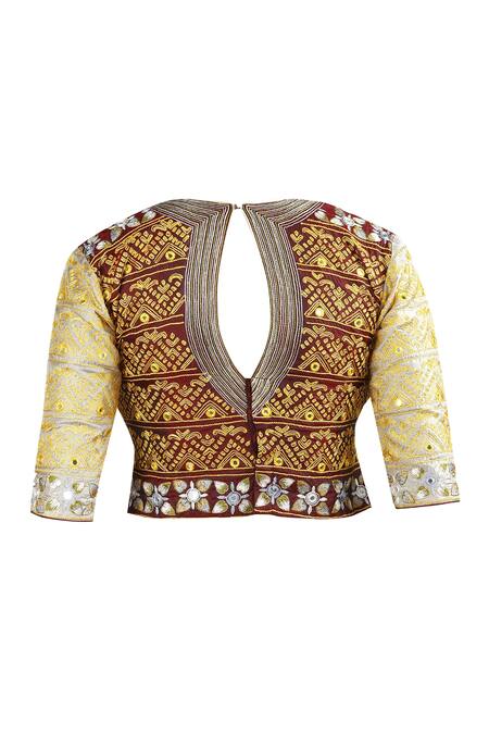 Shop_Latha Puttanna_Yellow Georgette Sequin, Thread Round Neck And Embroidered Saree With Blouse_Online_at_Aza_Fashions