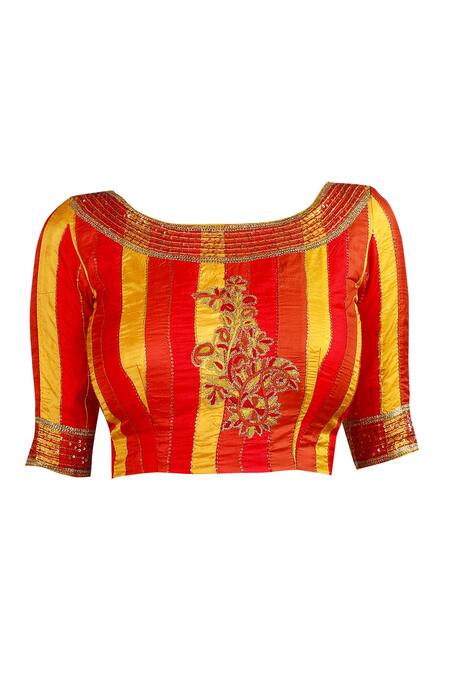 Latha Puttanna Orange Silk, Georgette Thread Round Neck Sequin And Saree With Blouse Online at Aza Fashions Latha Puttanna_Orange Silk, Georgette Thread Round Neck Sequin And Saree With Blouse_Online_at_Aza_Fashions