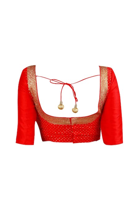 Buy_LATHA PUTTANNA_Orange Silk, Georgette Thread Round Neck Motif Embroidered Saree With Blouse_Online_at_Aza_Fashions