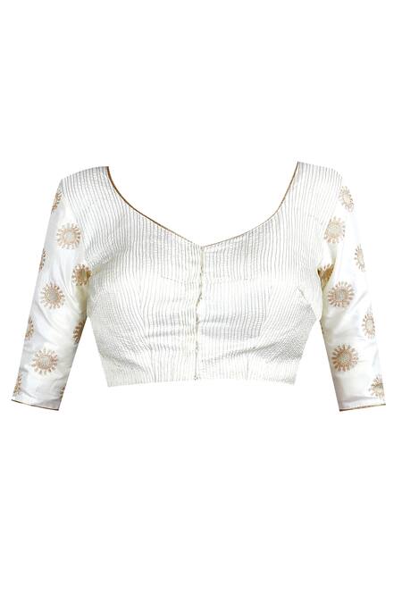 Shop_LATHA PUTTANNA_Pink Silk, Banarsi Thread Round Neck Paisley And Saree With Blouse_Online_at_Aza_Fashions