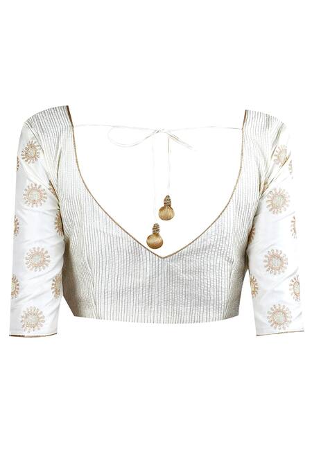 LATHA PUTTANNA_Pink Silk, Banarsi Thread Round Neck Paisley And Saree With Blouse_at_Aza_Fashions