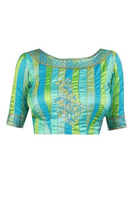 Latha Puttanna_Blue Silk, Georgette Sequin, Thread Round Neck And Embroidered Saree With Blouse_Online_at_Aza_Fashions