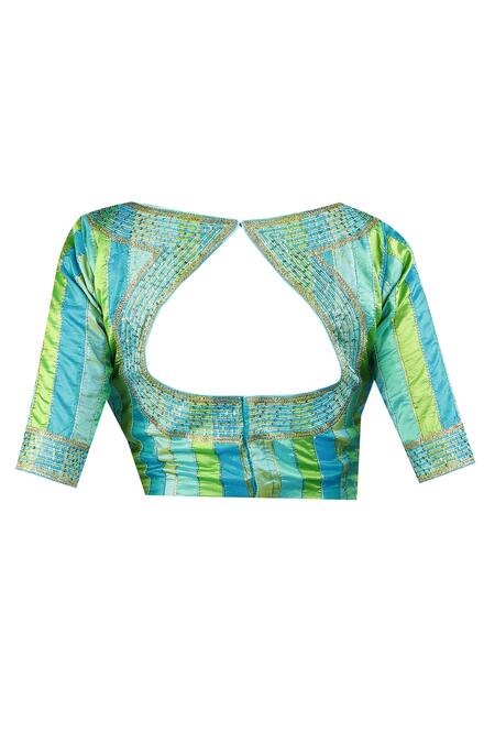 Buy_Latha Puttanna_Blue Silk, Georgette Sequin, Thread Round Neck And Embroidered Saree With Blouse_Online_at_Aza_Fashions