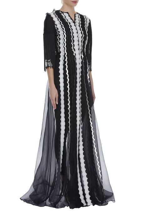 Vidhi Wadhwani_Black Fringe Sleeve Long Jacket_Online_at_Aza_Fashions