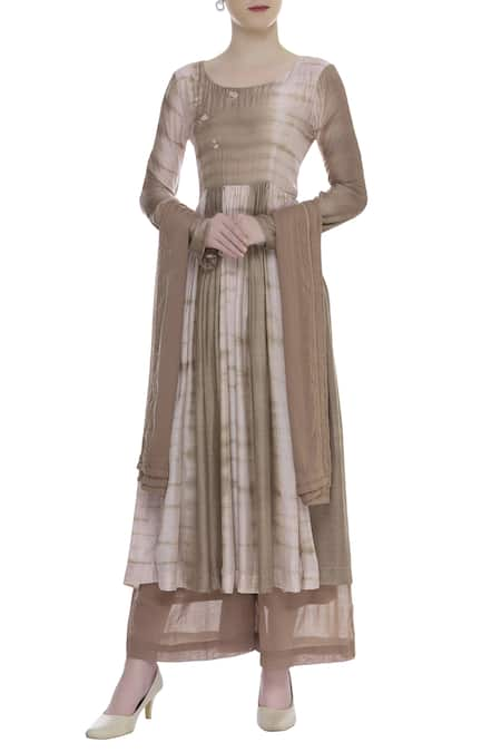 Itara Brown Embroidery Tie Dye Anarkali Set 