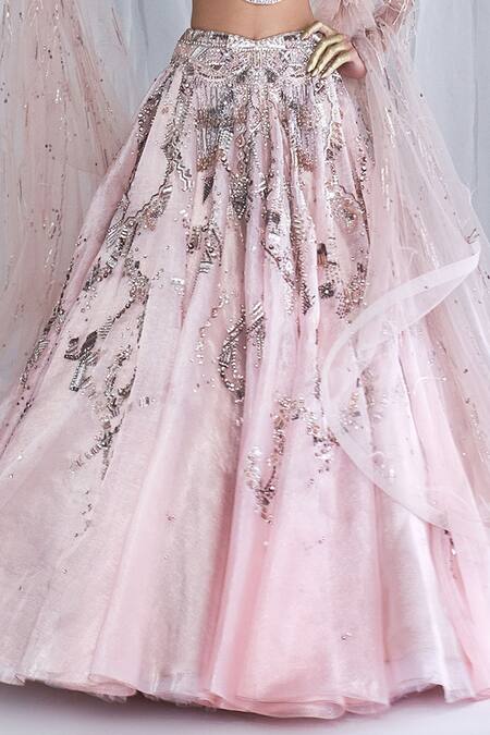 Buy_Dolly J_Peach Organza Sequins, Embroidery Sweetheart Harvest Gold Lehenga Set With Cape _Online_at_Aza_Fashions