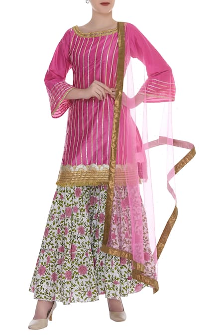 Kunwarani Ritu Cotton Silk Kurta & Printed Sharara Set 