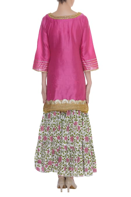 Kunwarani Ritu Cotton Silk Kurta & Printed Sharara Set 