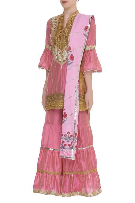 Kunwarani Ritu_Pink Embroidered Sharara Set With Printed Dupatta  _Online_at_Aza_Fashions