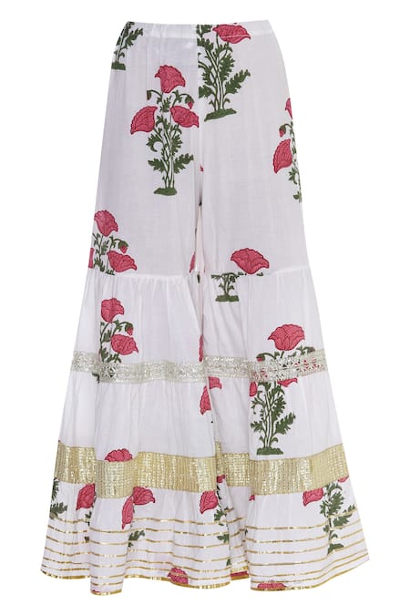 Shop_Kunwarani Ritu_White Embroidery Flower Print And Sharara & Kurta Set  _Online_at_Aza_Fashions
