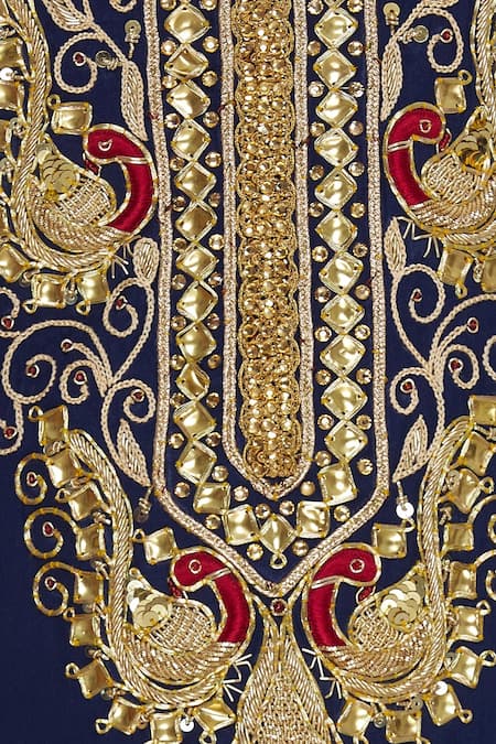 Kunwarani Ritu_Blue Dunka Embroidered Kurta With Palazzo And Dupatta  _at_Aza_Fashions