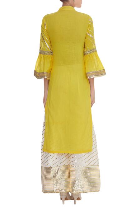 Shop_Kunwarani Ritu_White Embroidery Kurta Palazzo Set  _at_Aza_Fashions
